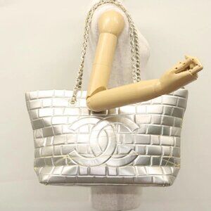 CHANEL Chain Shoulder Bag Enamel Silver CC Auth